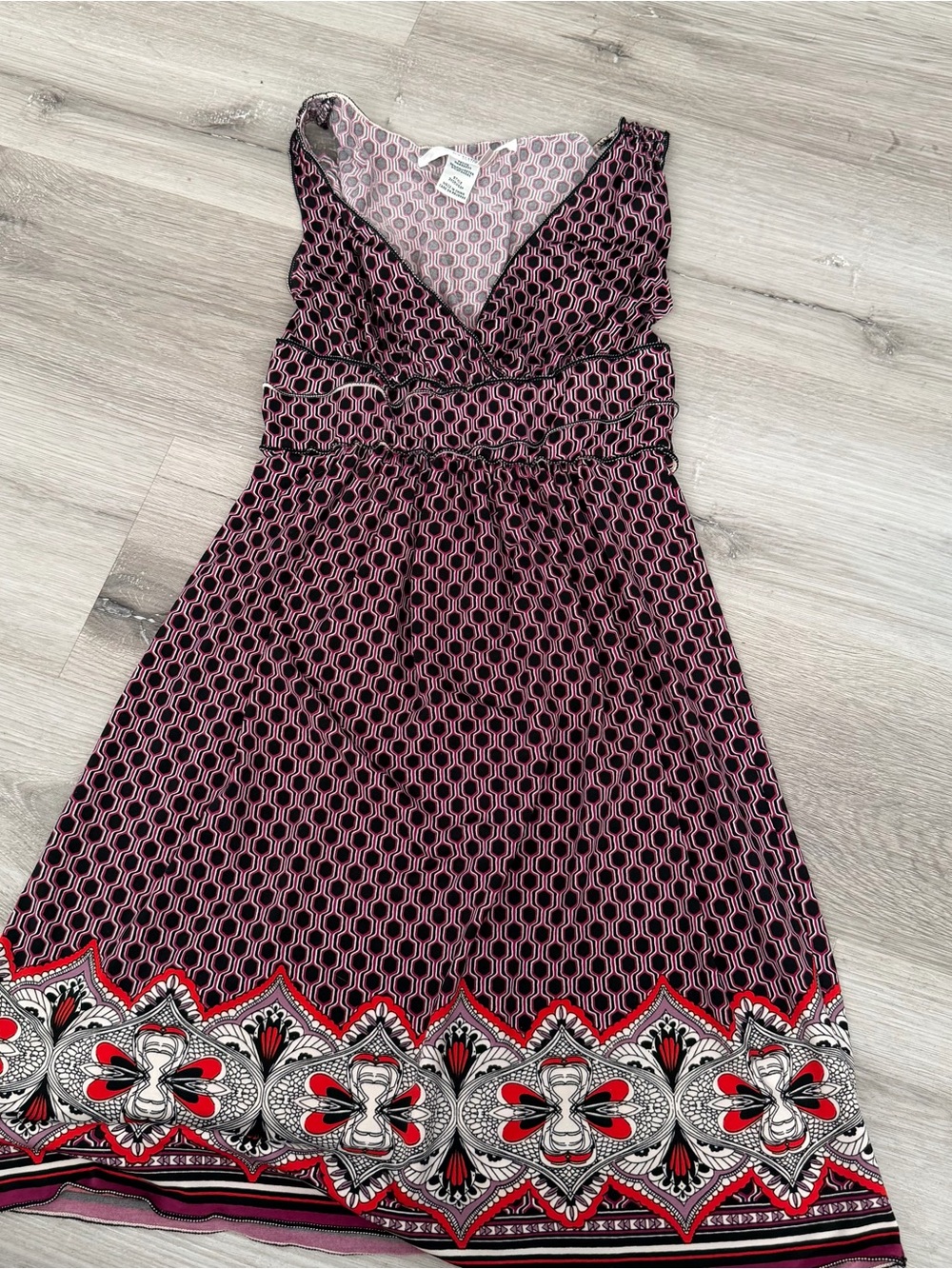 Max Studio Pink and Black Geometric Dress with Decorative Hem